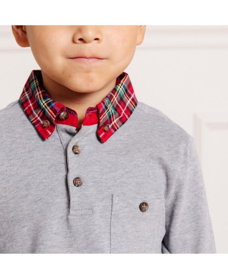 Baby Boys Hope and Henry Long Sleeve Polo Shirt with Woven Collar and Elbow Patches