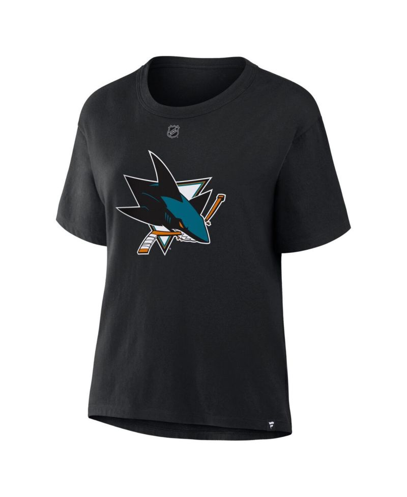 Women's Macklin Celebrini Black San Jose Sharks Authentic Stack Name & Number T-Shirt