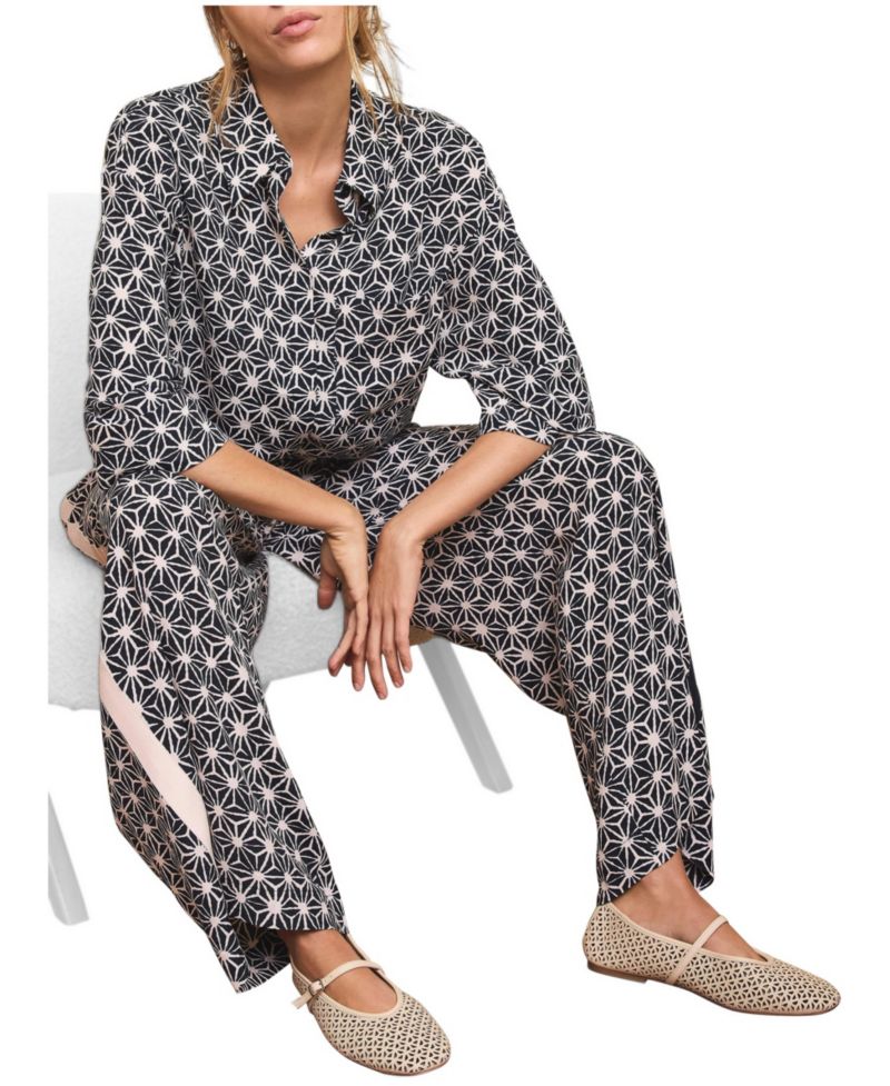 Women's Geometric-Print Resort 3/4-Sleeve Shirt