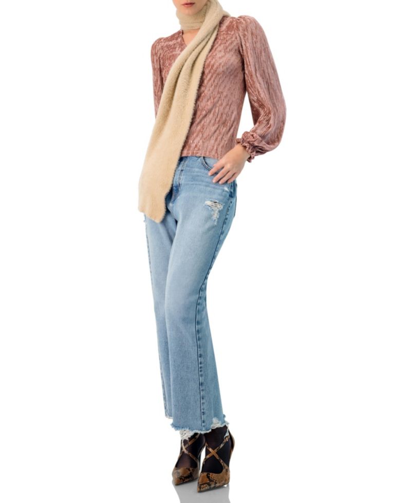 Women's Pleated Velvet V-Neck Blouse