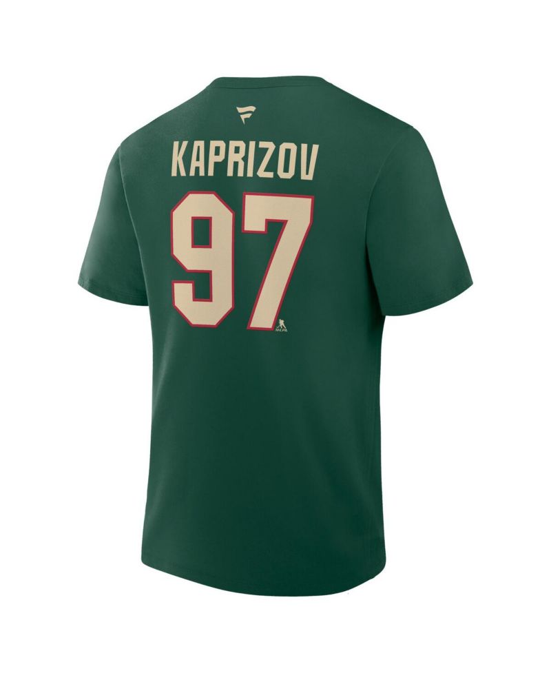 Men's Kirill Kaprizov Green Minnesota Wild Authentic Stack Name & Number T-Shirt