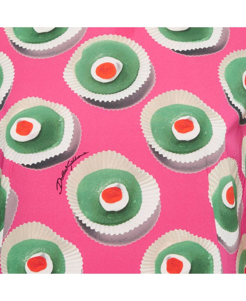 Women's Pink Sicily Cupcake Print Silk Mini Dress