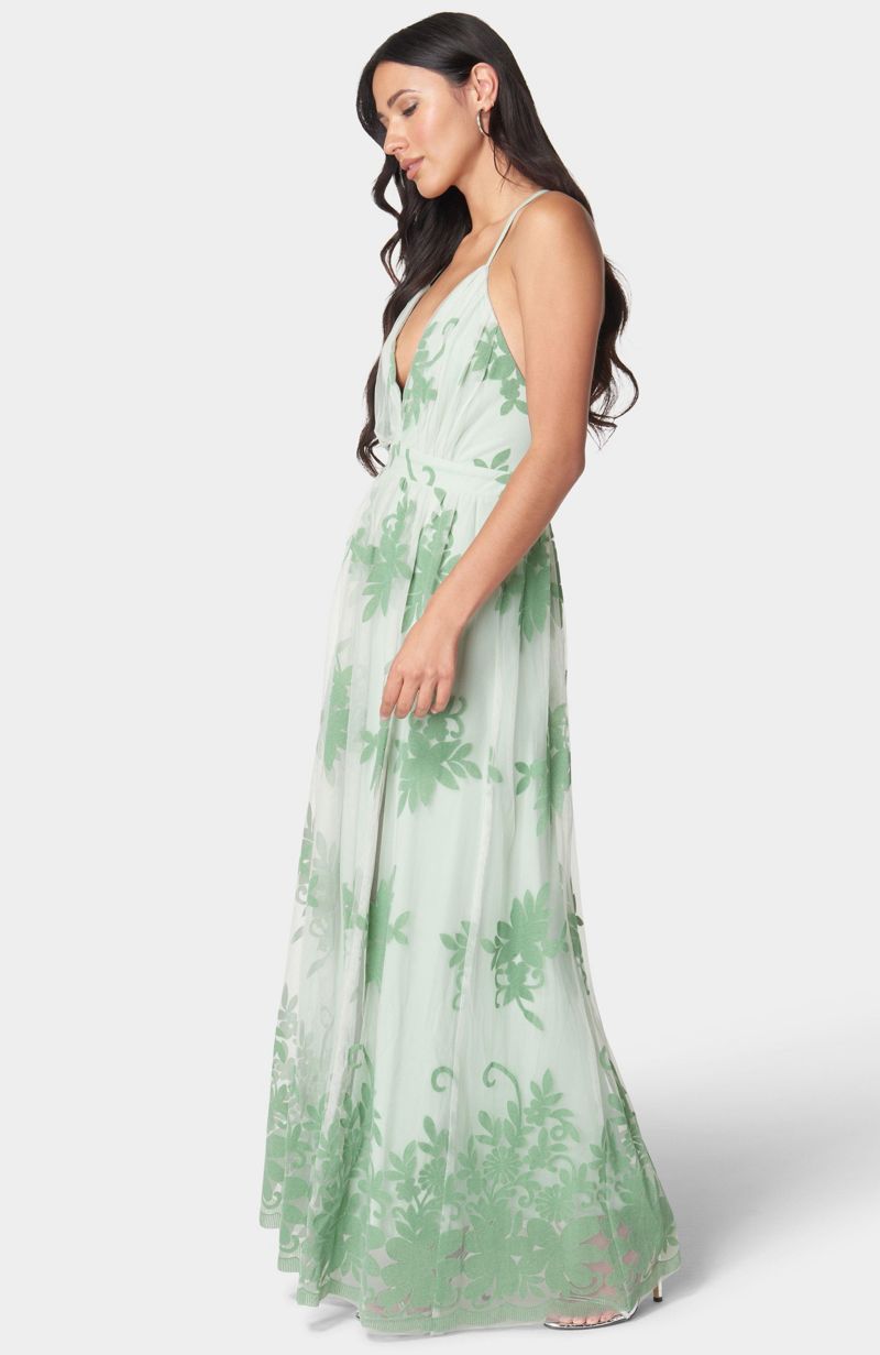 Women's Plunge Neck Embroidered Maxi Dress