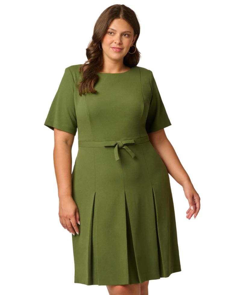 Plus Size Fit & Flare Pleated Bow Dress