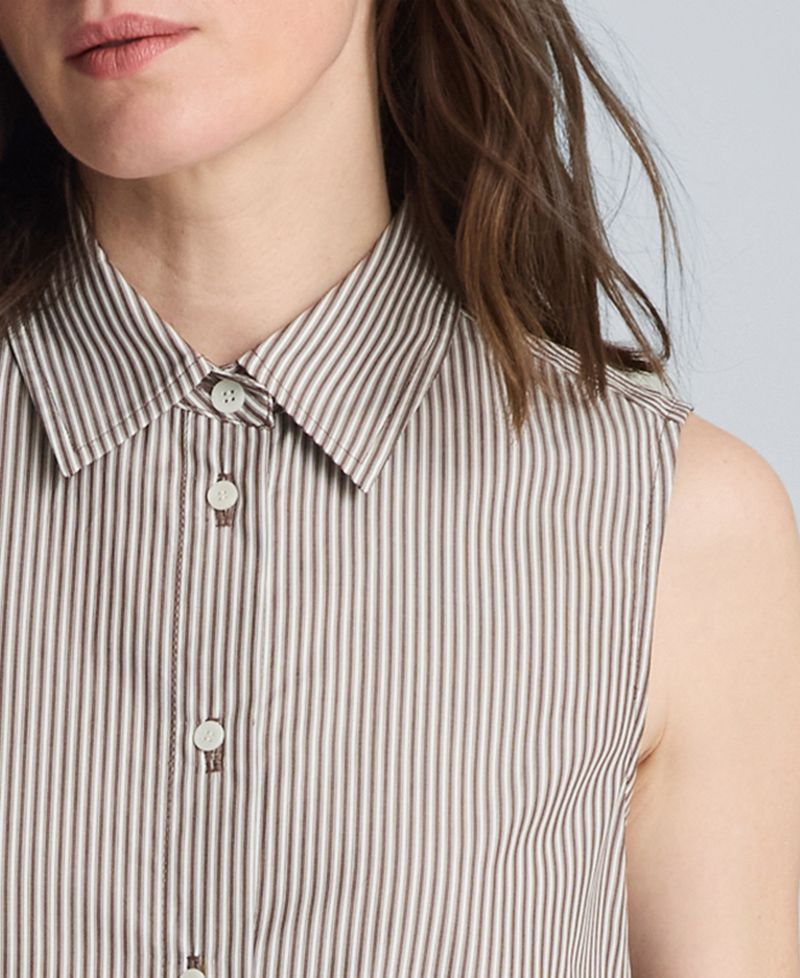 Women's Striped Collared Neck Swing Shirt Dress with Lace Trim