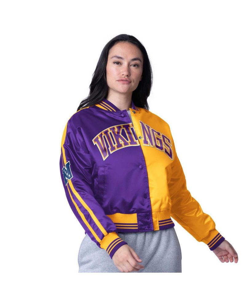 Women's Purple/Gold Minnesota Vikings Zone Blitz Cropped Full-Snap Satin Jacket