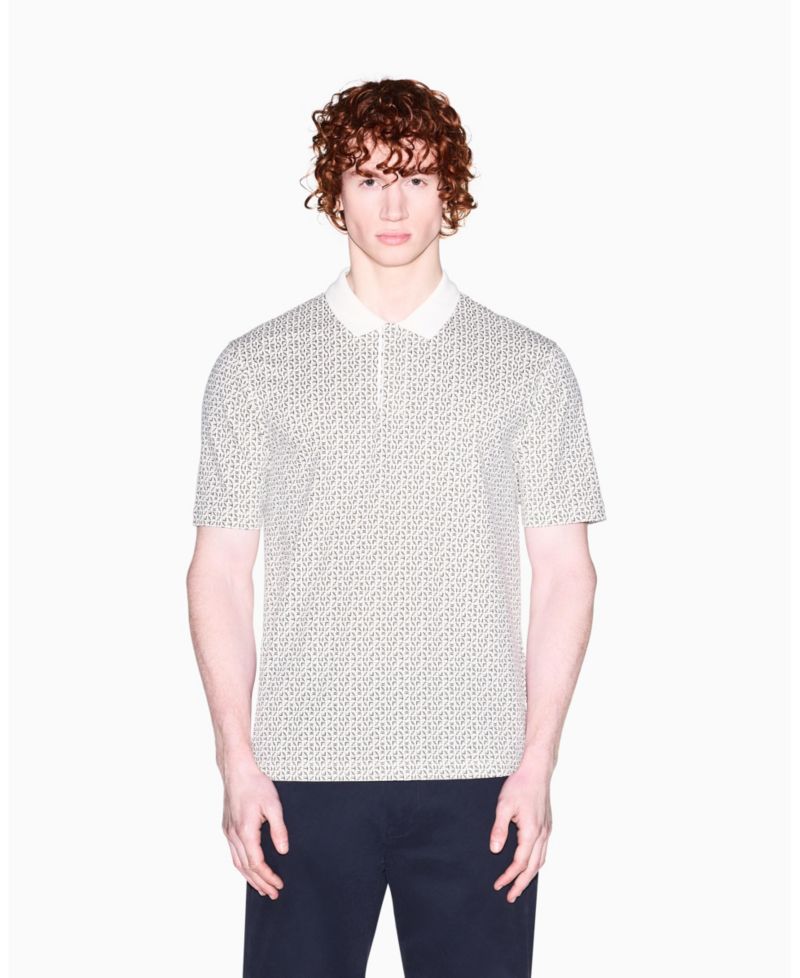 Men's Pique Allover Logo Print Polo Shirt