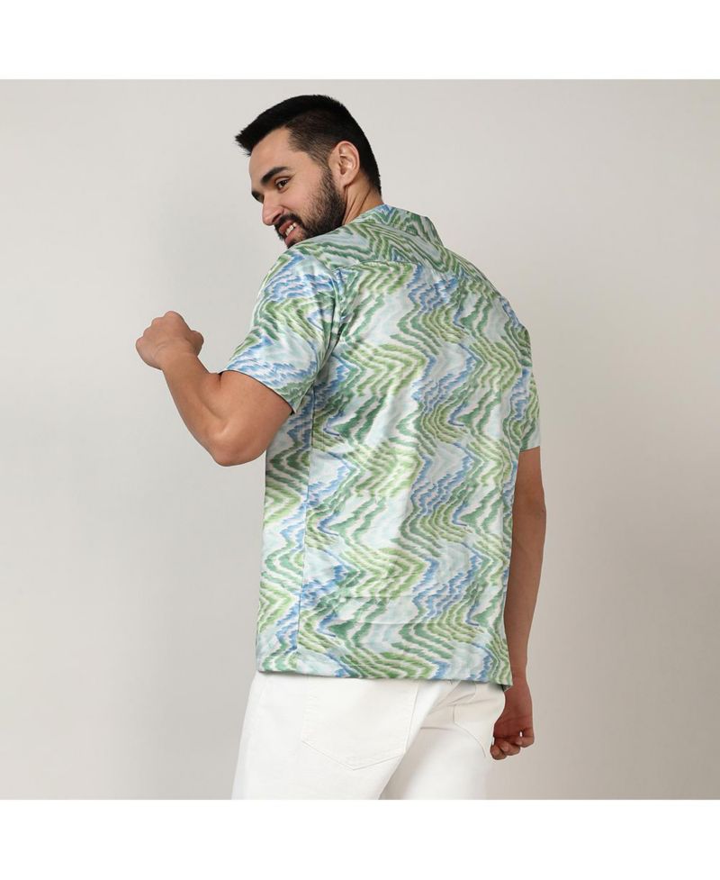 Men's Grass Green & Navy Blue Ripple Shirt