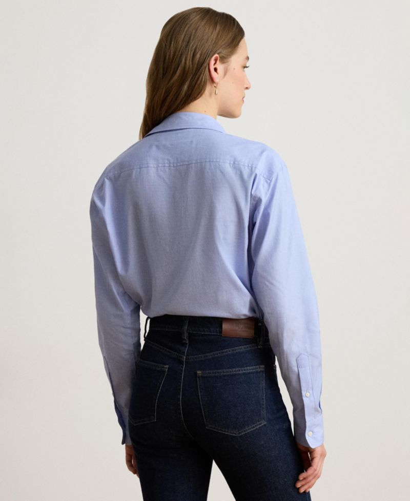 Women's Relaxed-Fit End-on-End Cotton Long-Sleeve Button-Up Shirt