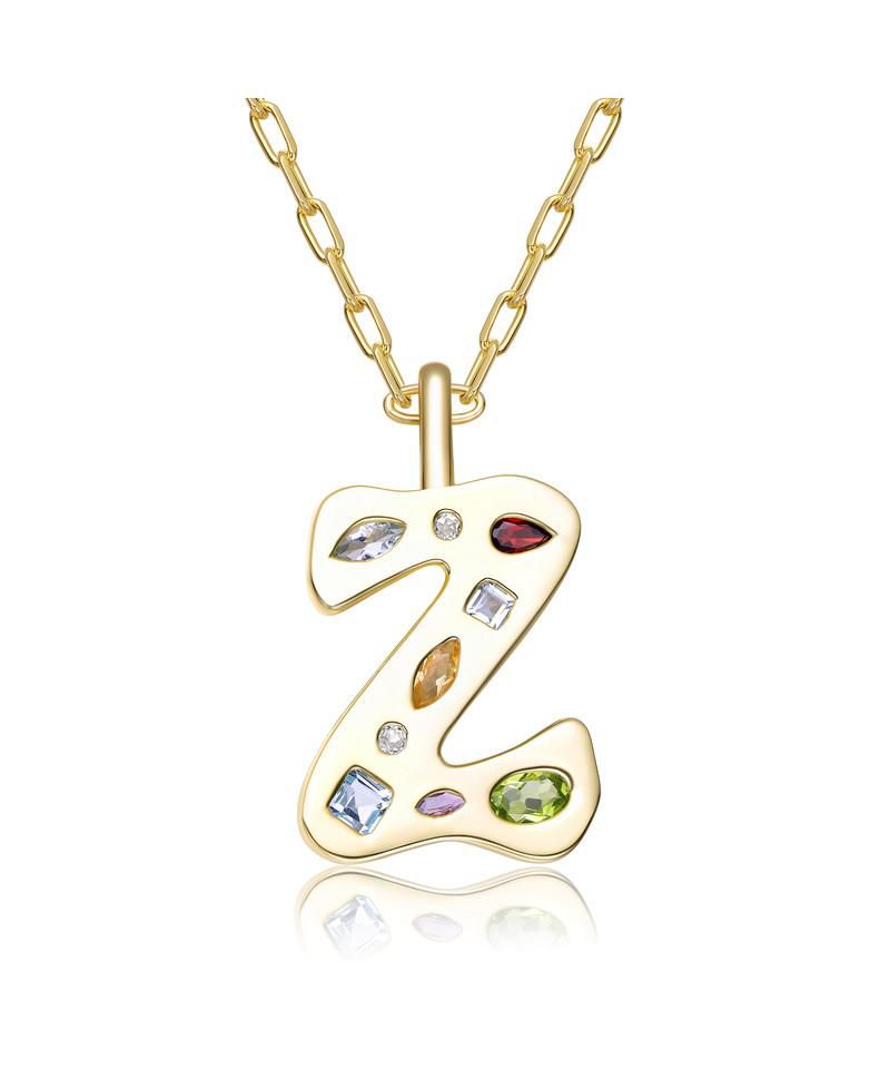 Unique 14K Gold Plated Multifaceted CZ Initial Pendant Necklace