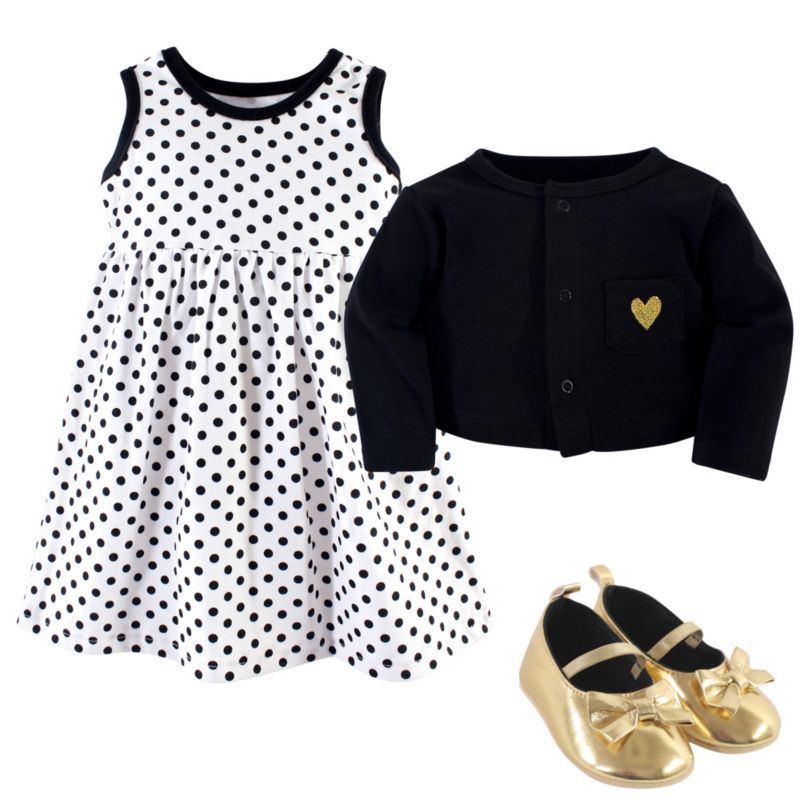 Baby Girls Cotton Dress, Cardigan and Shoe Set