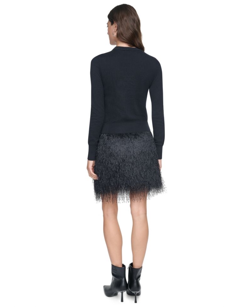 Women's Double V-Neck Mesh Window Detail Long-Sleeve Pullover