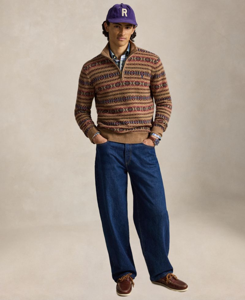 Men's Fair Isle Wool Mockneck Quarter-Zip Sweater