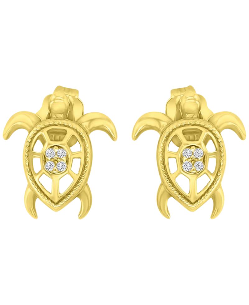 Diamond Accent Sea Turtle Stud Earrings