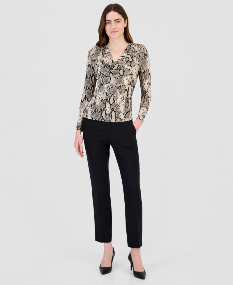 Women's Cowl Neck Long Sleeve Snake-Print Blouse