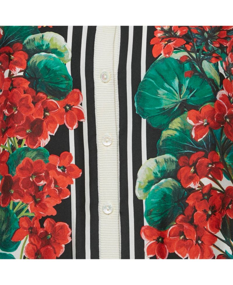 Women's Cream Printed Silk Cardigan