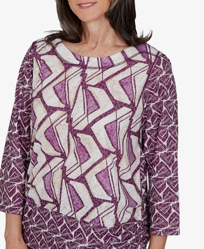 Women's Boat Neck Geometric-Print 3/4-Sleeve Blouse