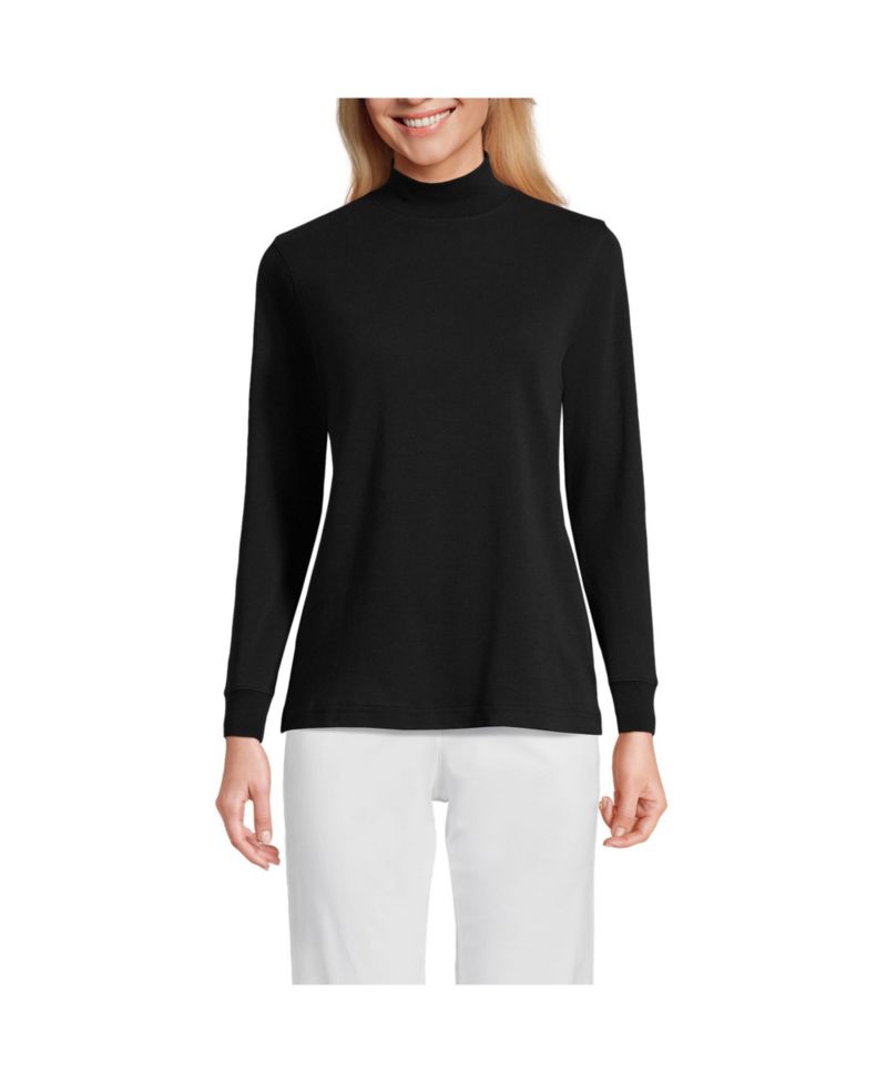Women's Relaxed Cotton Long Sleeve Mock Turtleneck