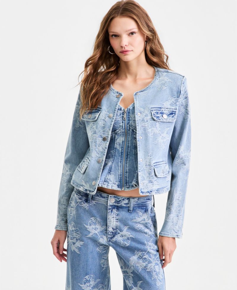 Women's Anika Sleeveless Printed Denim Peplum Top