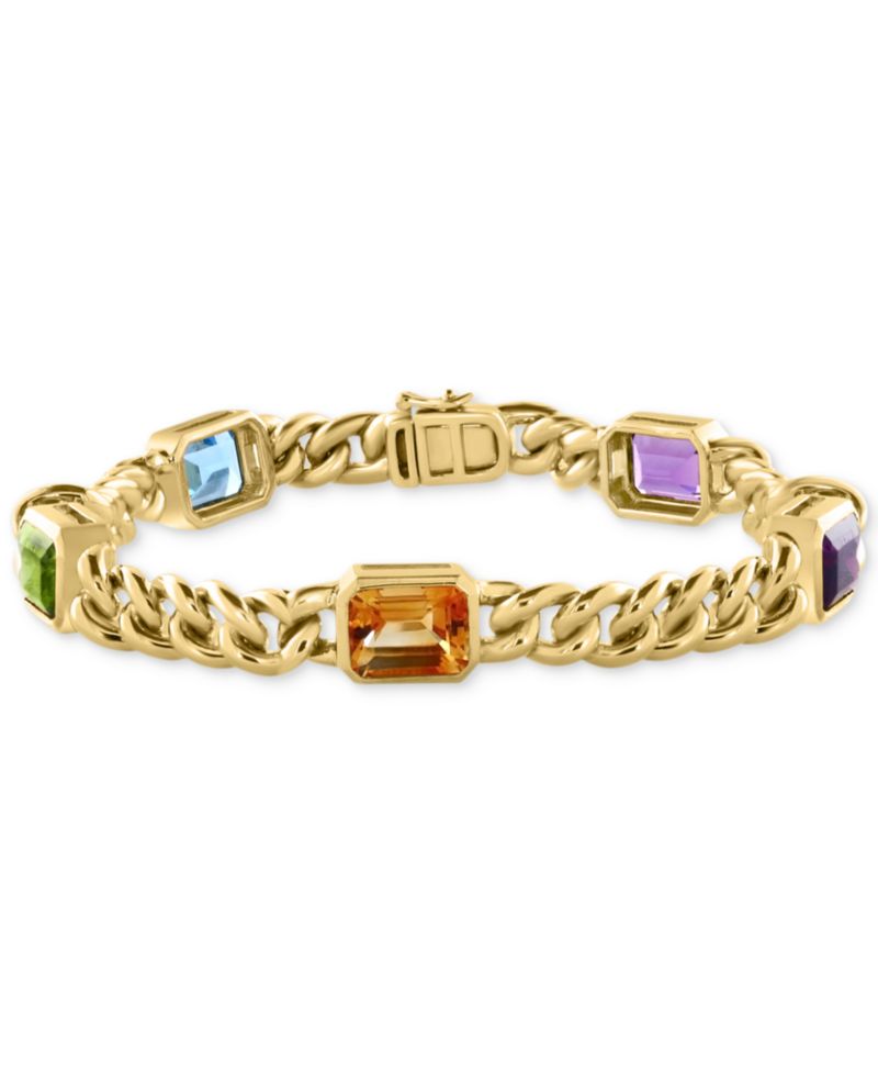 EFFY® Multi-Gemstone Cuban Link Statement Bracelet (9-1/10 ct. t.w.) in Gold-Plated Sterling Silver