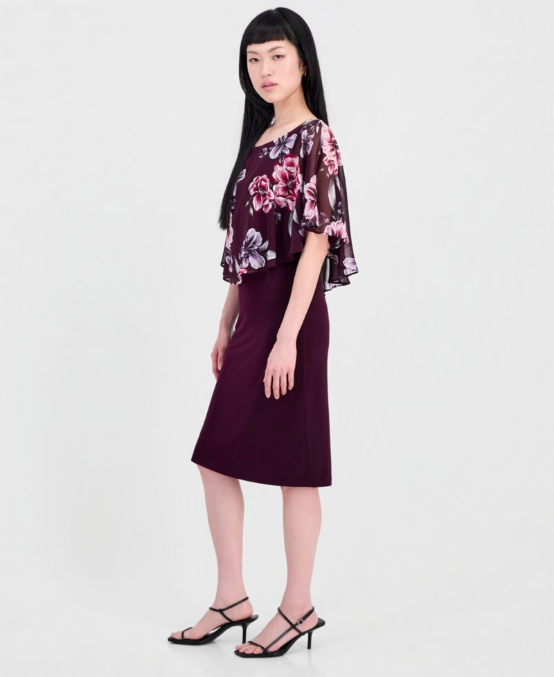 Women's Chiffon-Overlay Cape Dress