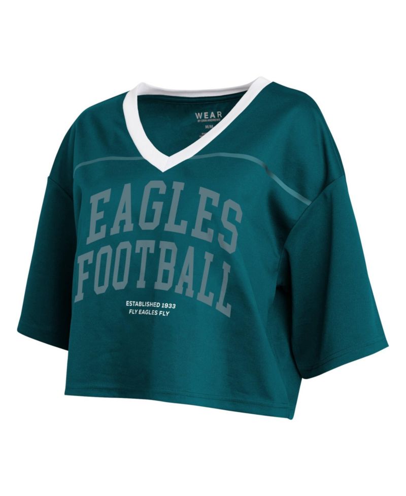 Women's Midnight Green Philadelphia Eagles Cropped V-Neck Jersey T-Shirt