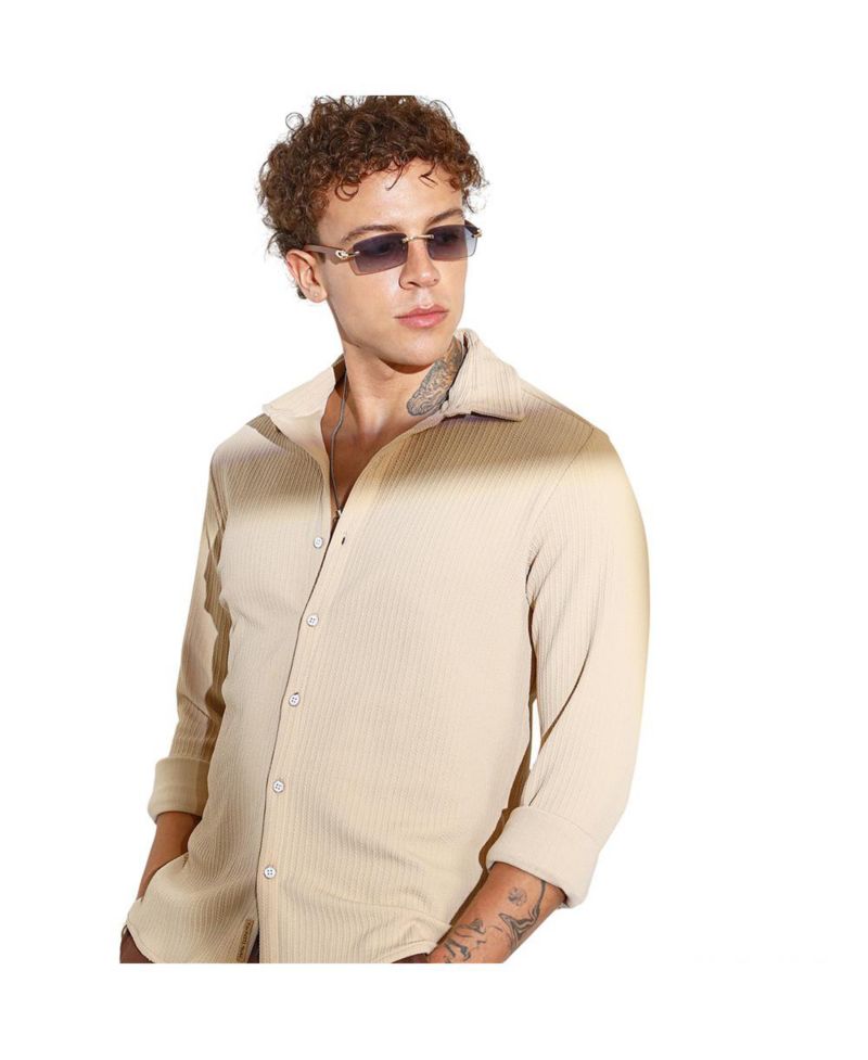 Men's Butter Yellow Stripe-Creased Shirt