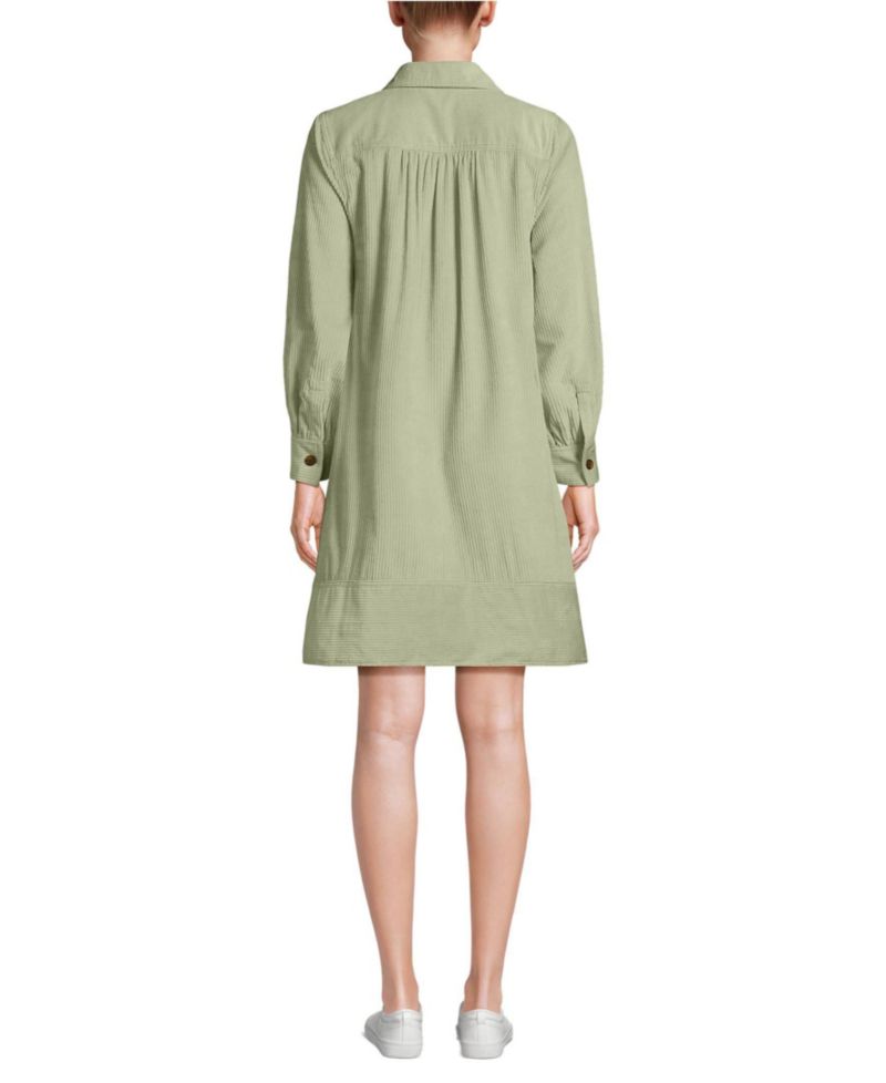 Women's Wide Wale Cord Popover Long Sleeve Shirt Dress