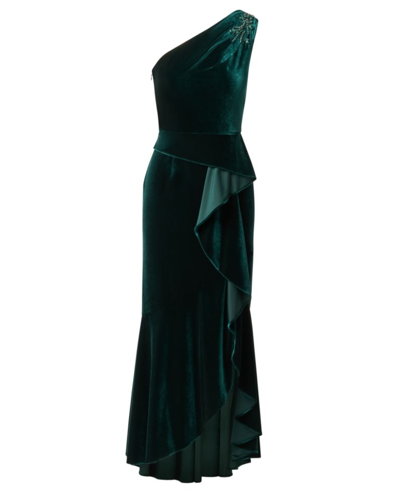 Women's One Shoulder Velvet High-Low Dress