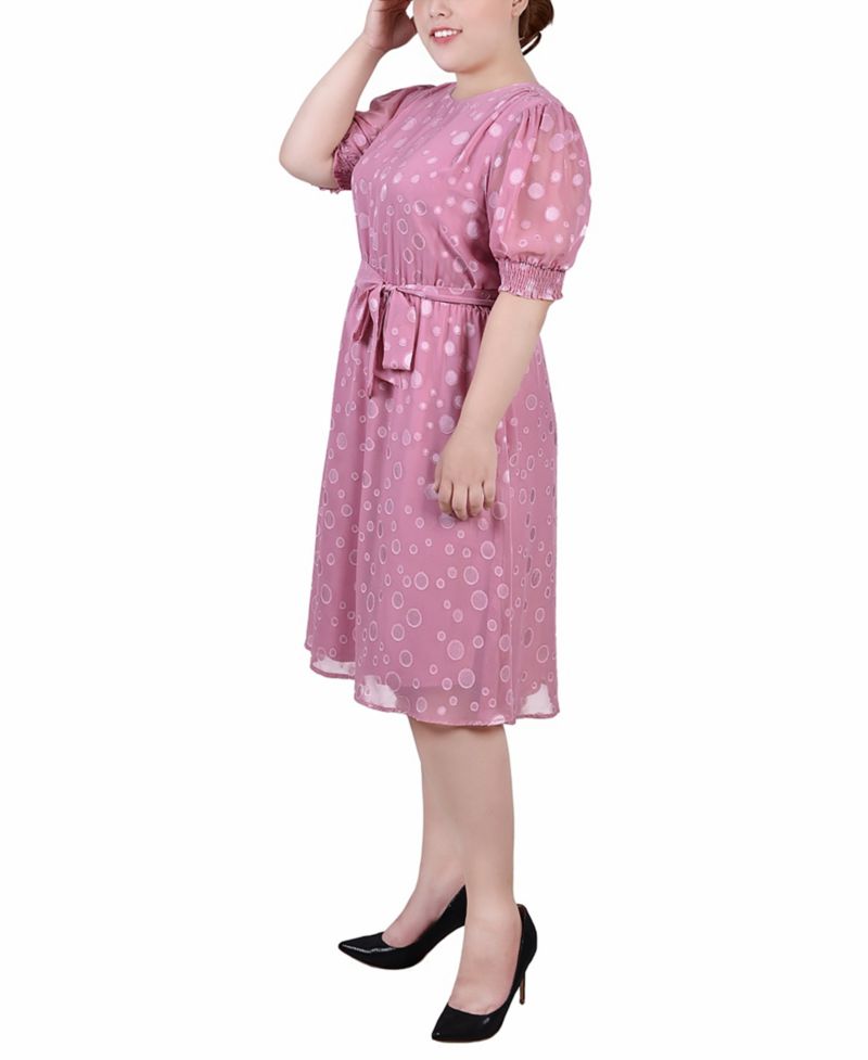 Plus Size Elbow Sleeve Swiss Dot Dress