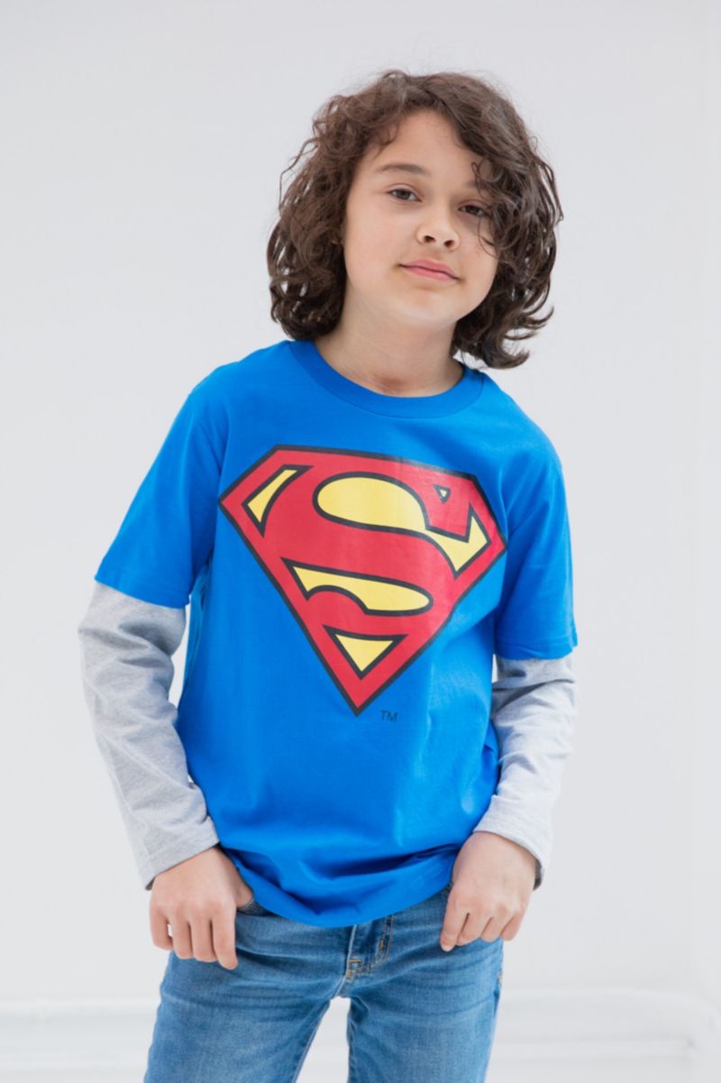 Little Boys Batman Superman The Flash 3 Pack Hang down Long Sleeve T-Shirts