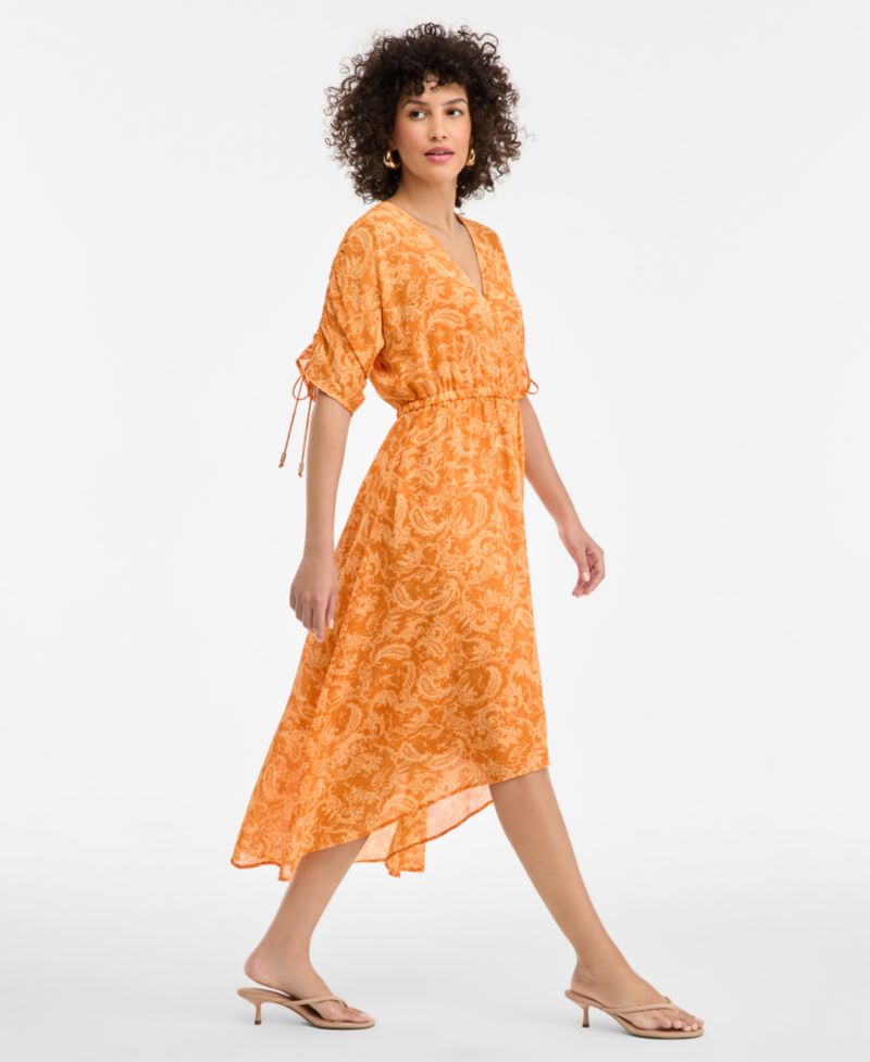 Women's Short-Sleeve Printed Faux Wrap Dress