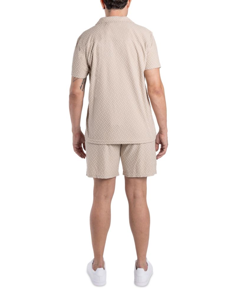 Men's Casual Textured Camp Collar Short Sleeve Button-Up Shirt