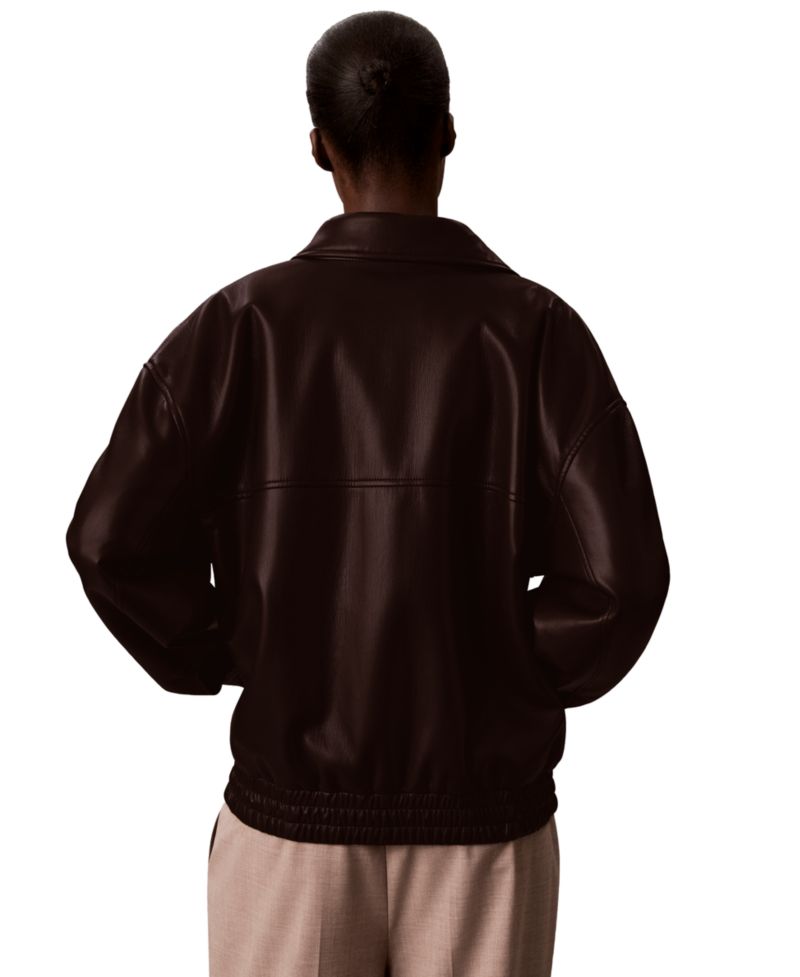 Women's Collared Faux Leather Bomber Jacket