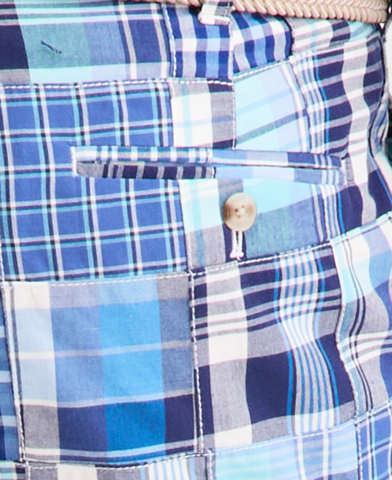 Men's Regular-Fit Madras Plaid Patchwork 9" Shorts