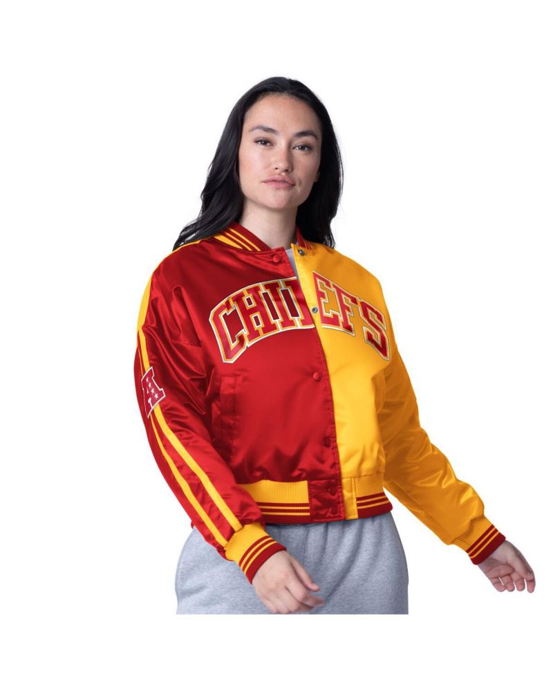 Women's Red/Gold Kansas City Chiefs Zone Blitz Cropped Full-Snap Satin Jacket