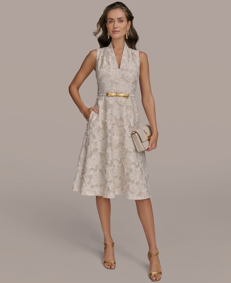 Women's Belted Jacquard Dress