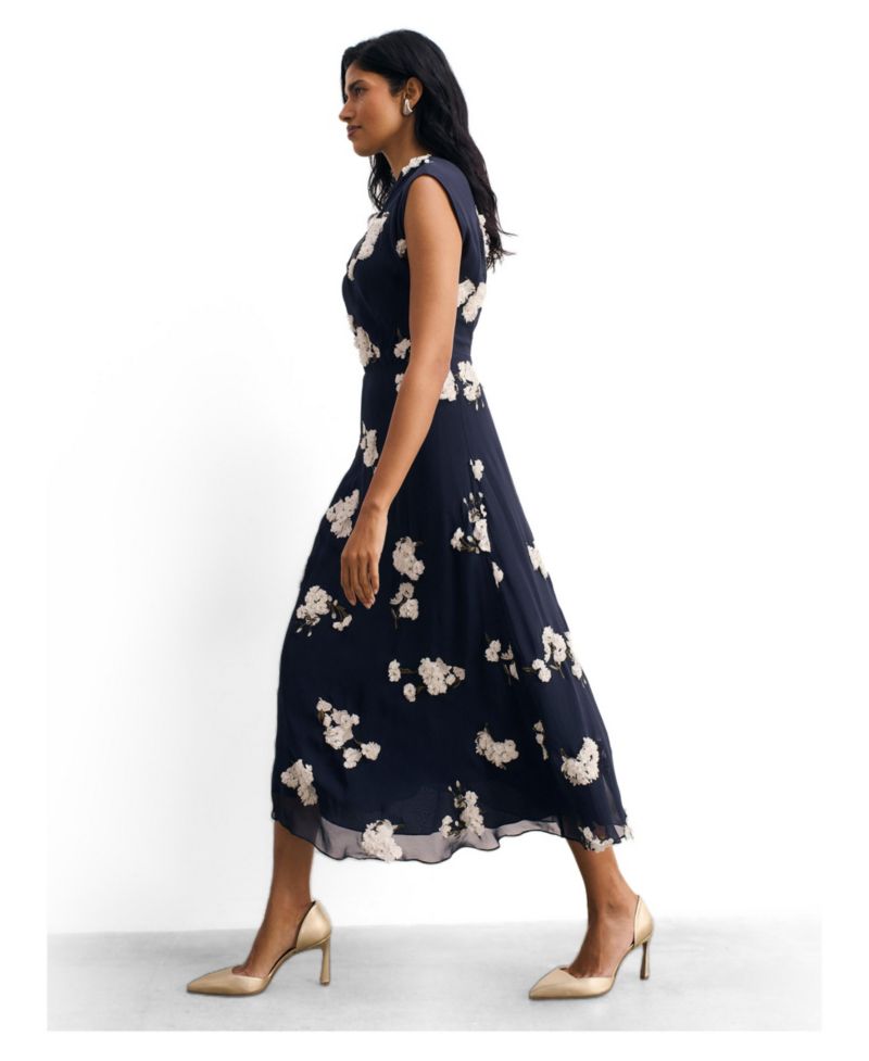 Women's Ischia Floral-Print Embroidered A-Line Midi Dress