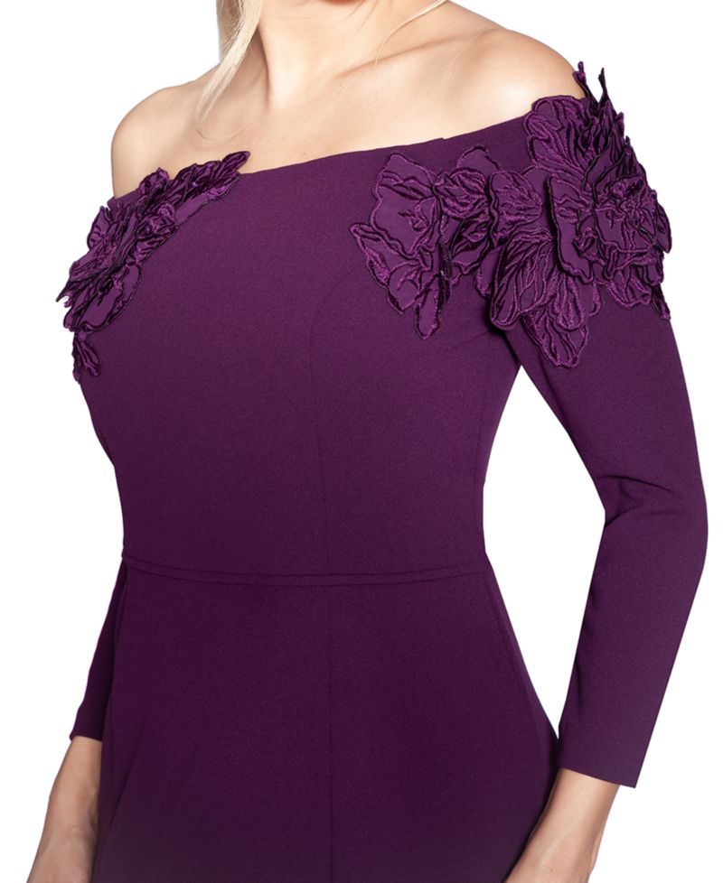 Women's Off-The-Shoulder Floral Applique Ball Gown