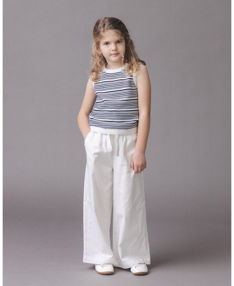 Toddler Girls Linen Paper Bag Tie-Waist Pant