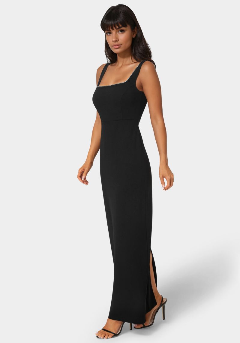 Women's Square Neck Maxi Dress with Rhinestones