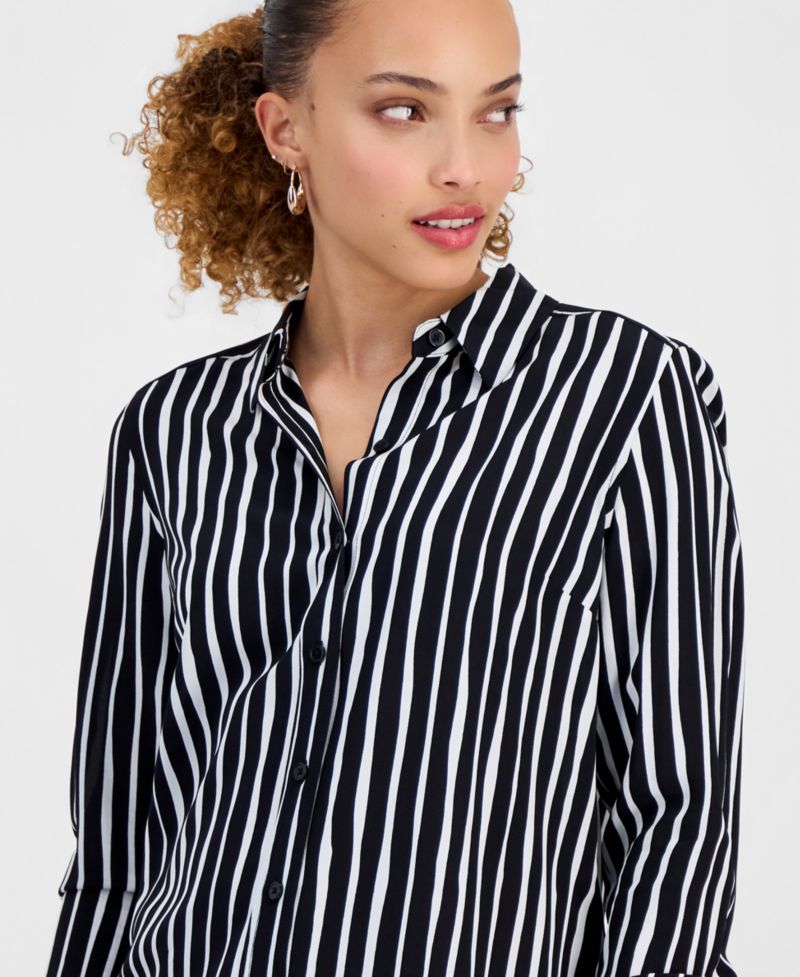 Petite Striped Button-Up Shirt