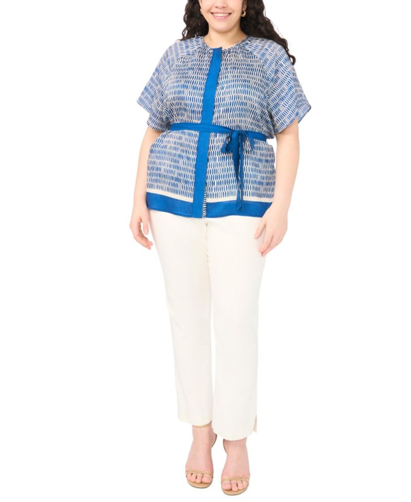 Plus Size Crewneck Flutter-Sleeve Blouse