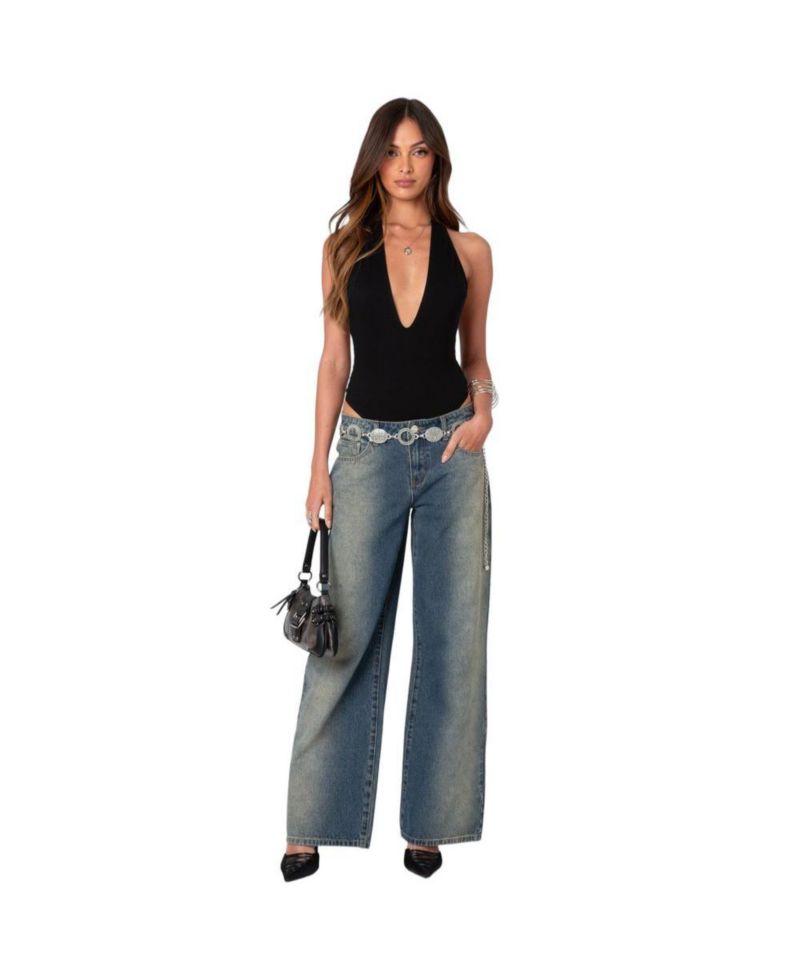 Women's Deep V Backless Bodysuit