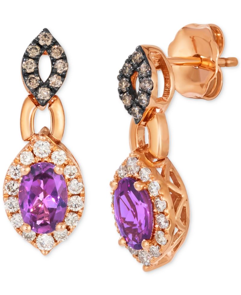 Grape Amethyst (7/8 ct. t.w.) & Diamond (1/3 ct. t.w.) Halo Drop Earrings in 14k Rose Gold
