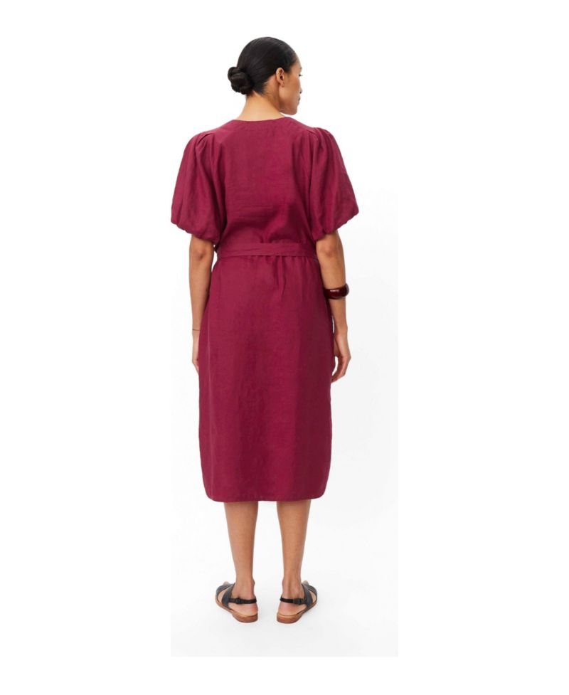 Women's Manalirae Linen V-Neck Puff Sleeve Midi Dress
