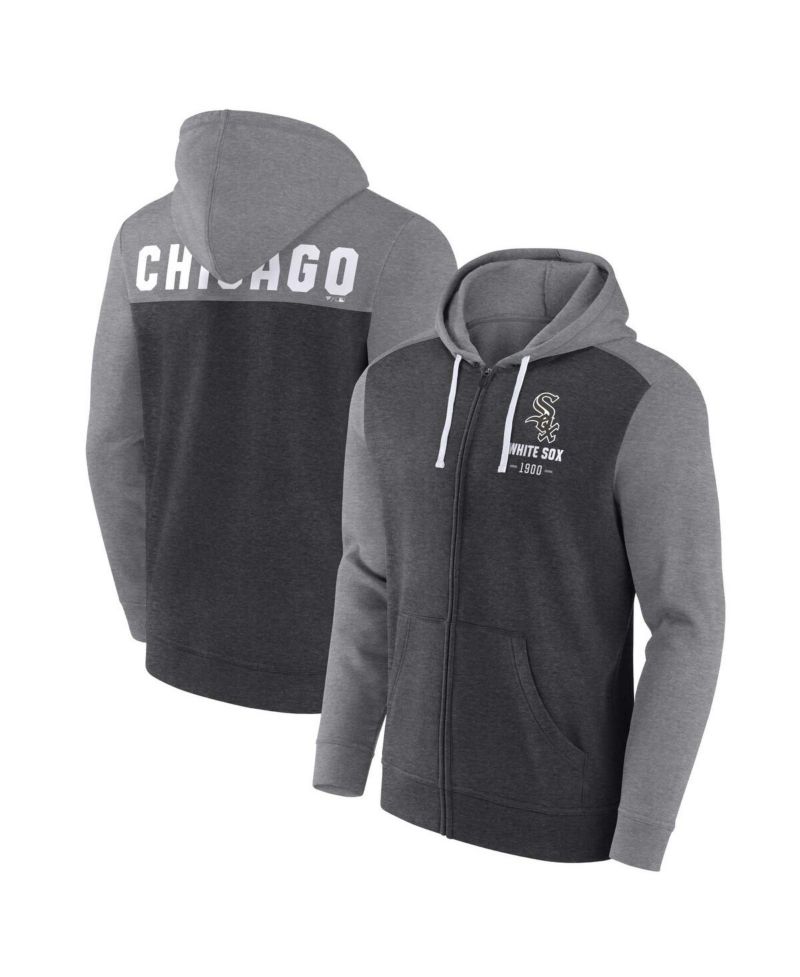 Men's Heathered Charcoal, Heathered Gray Chicago White Sox Blown Away Full-Zip Hoodie