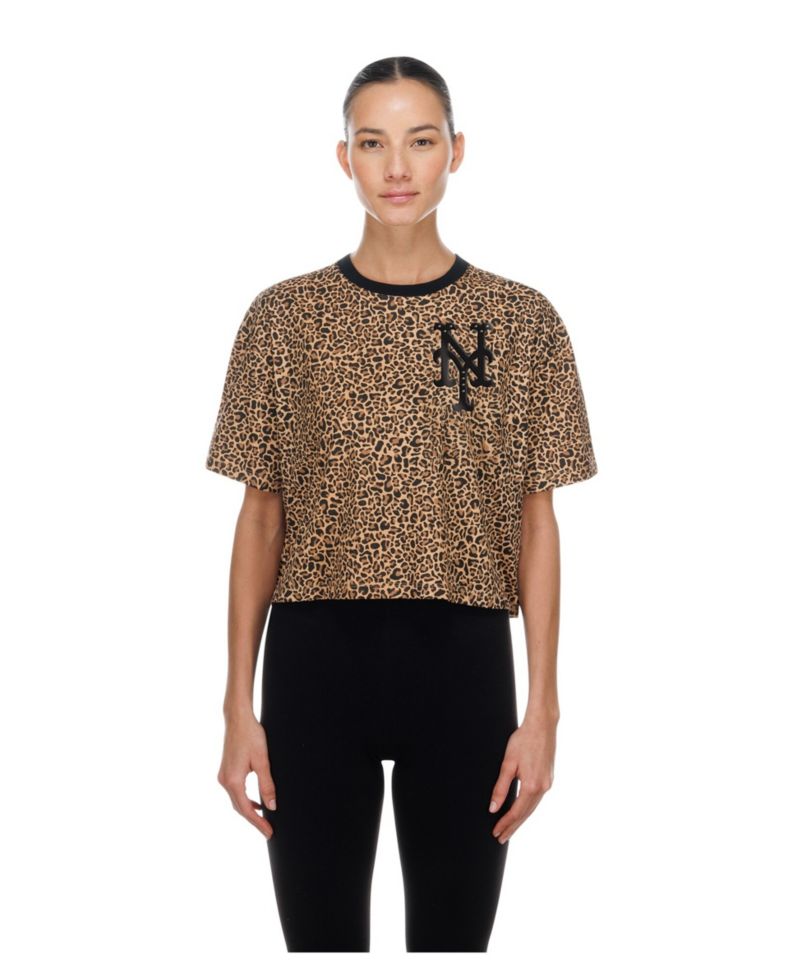 Women's New York Mets Leopard-Print Cropped Cotton T-Shirt