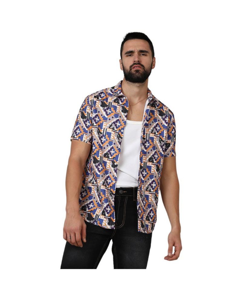 Men's Sienna Brown & Indigo Blue Bohemian Shirt