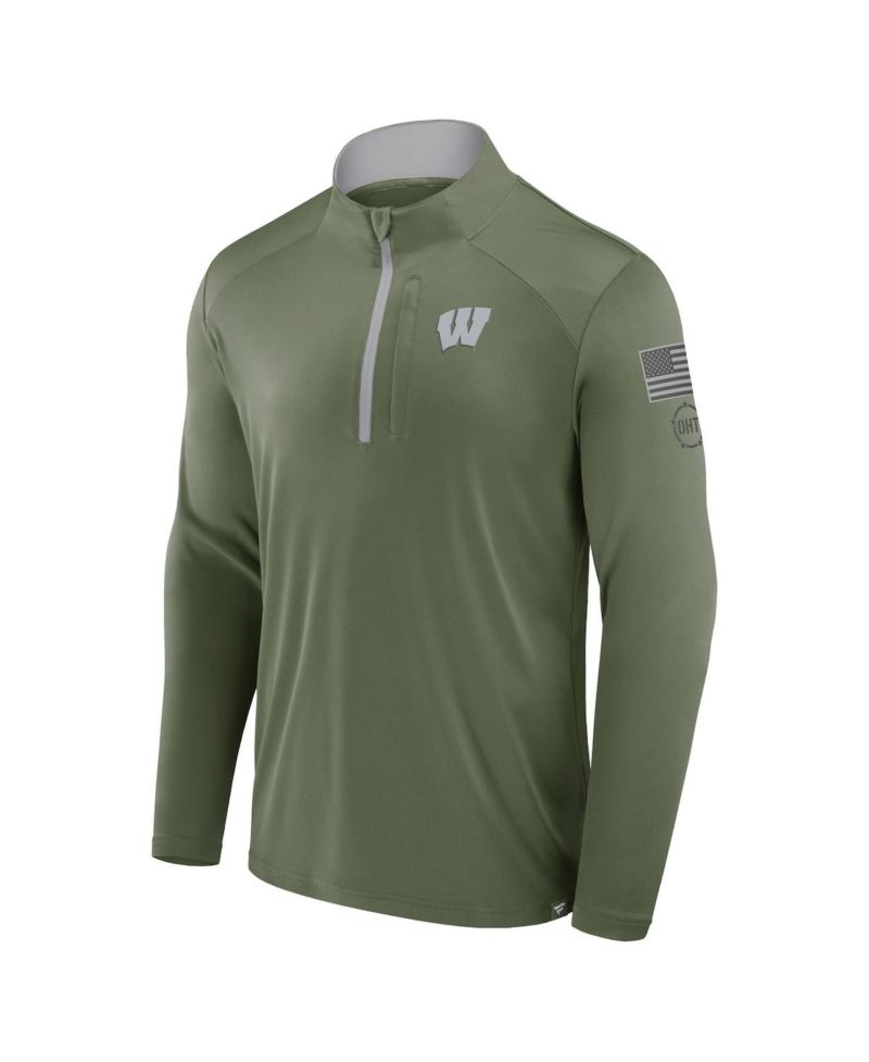 Men's Olive Wisconsin Badgers OHT Military Appreciation Defender Quarter-Zip Jacket